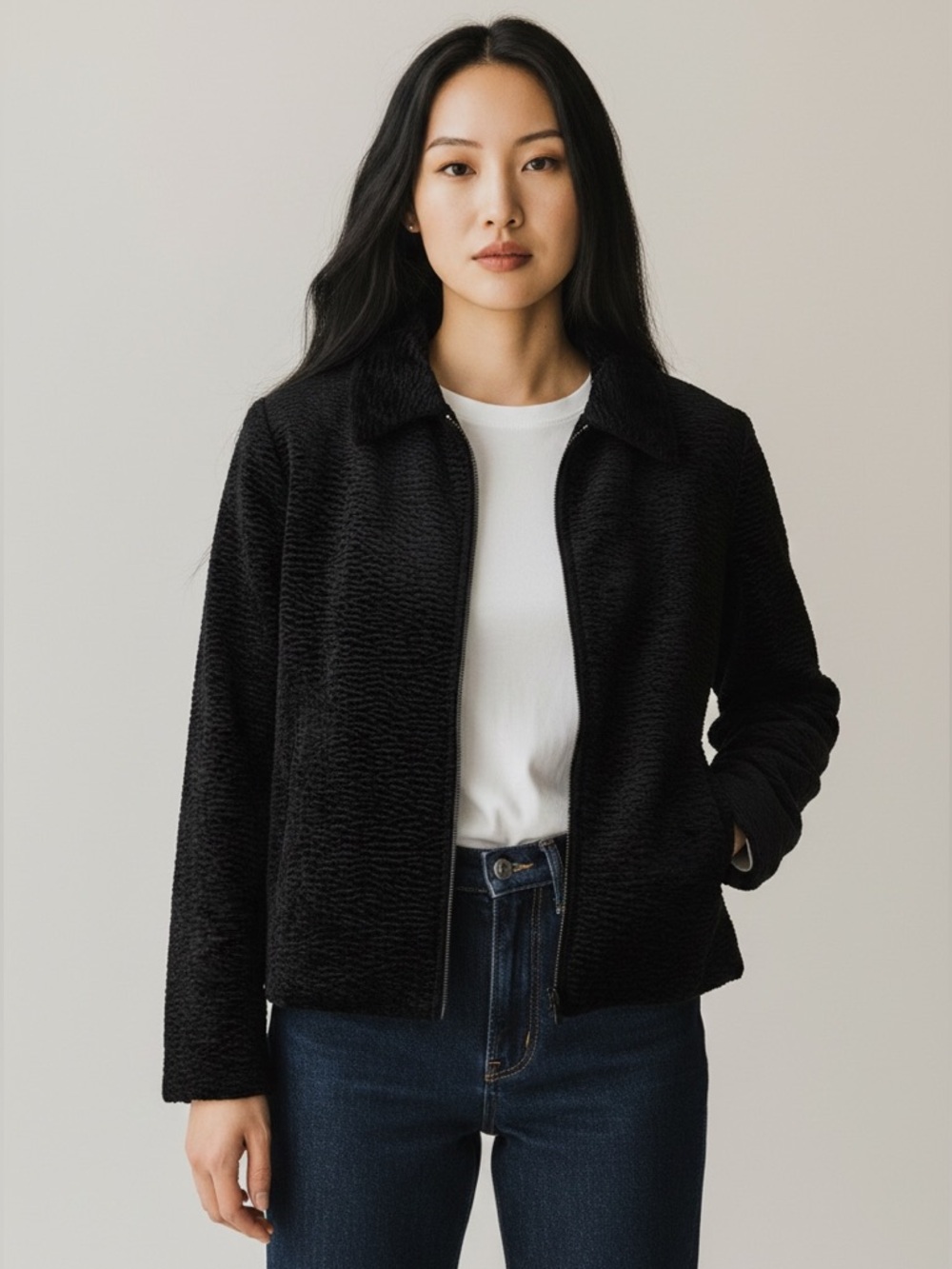 Vivienne Tam Black Soft Teddy Jacket